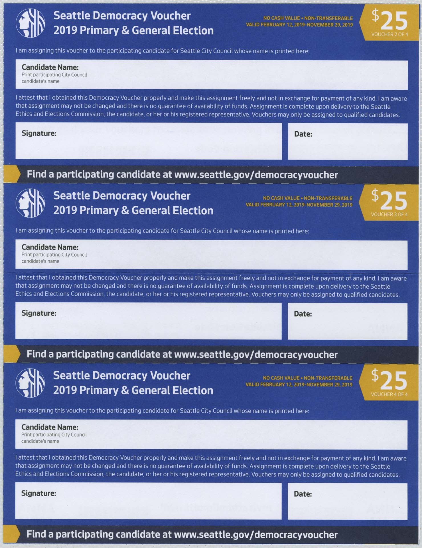 Image of City of Seattle Democracy Vouchers for Seattle City Council District 2, 2019
