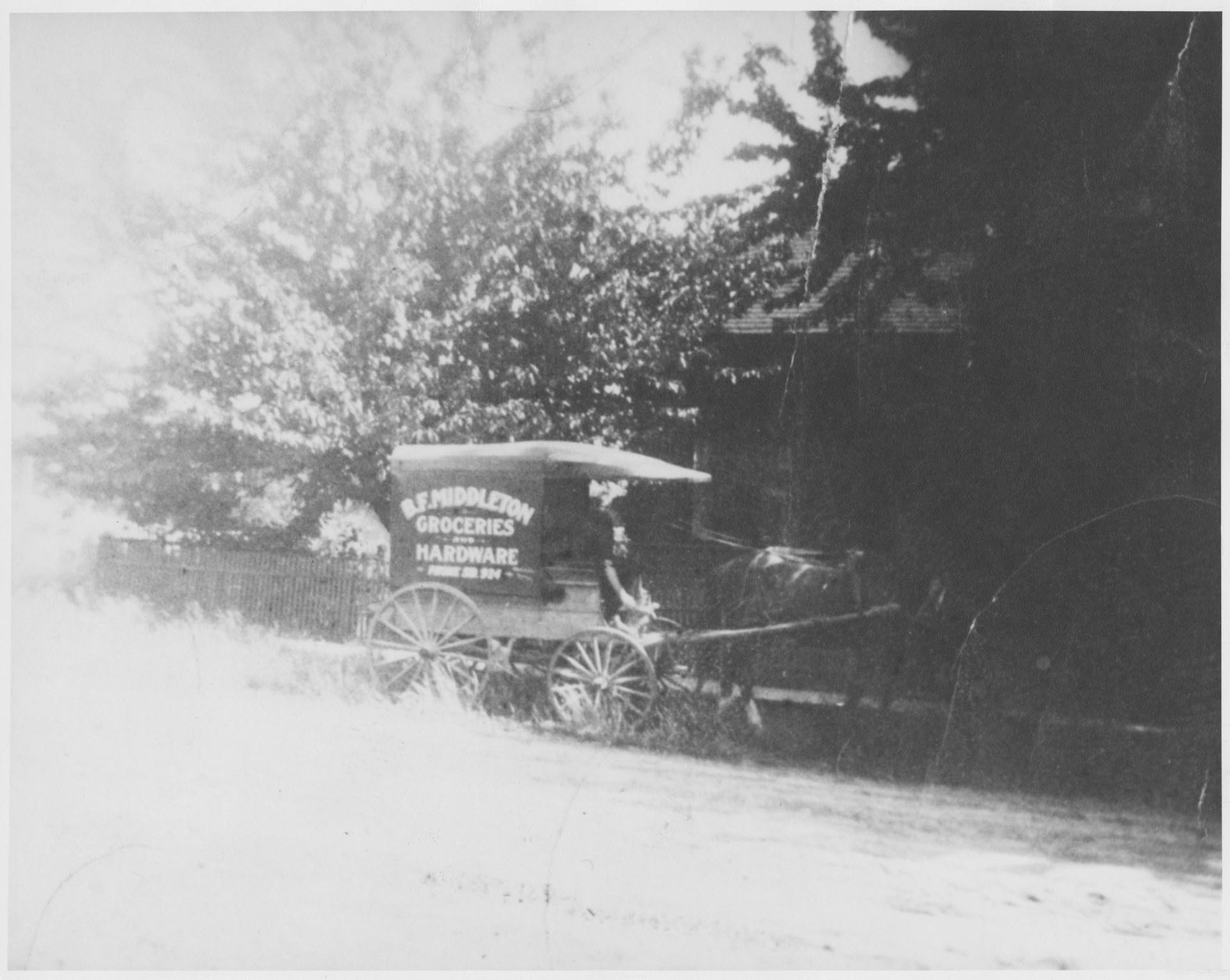 Image of B.F. Middleton Groceries cart, Seattle, circa 1900