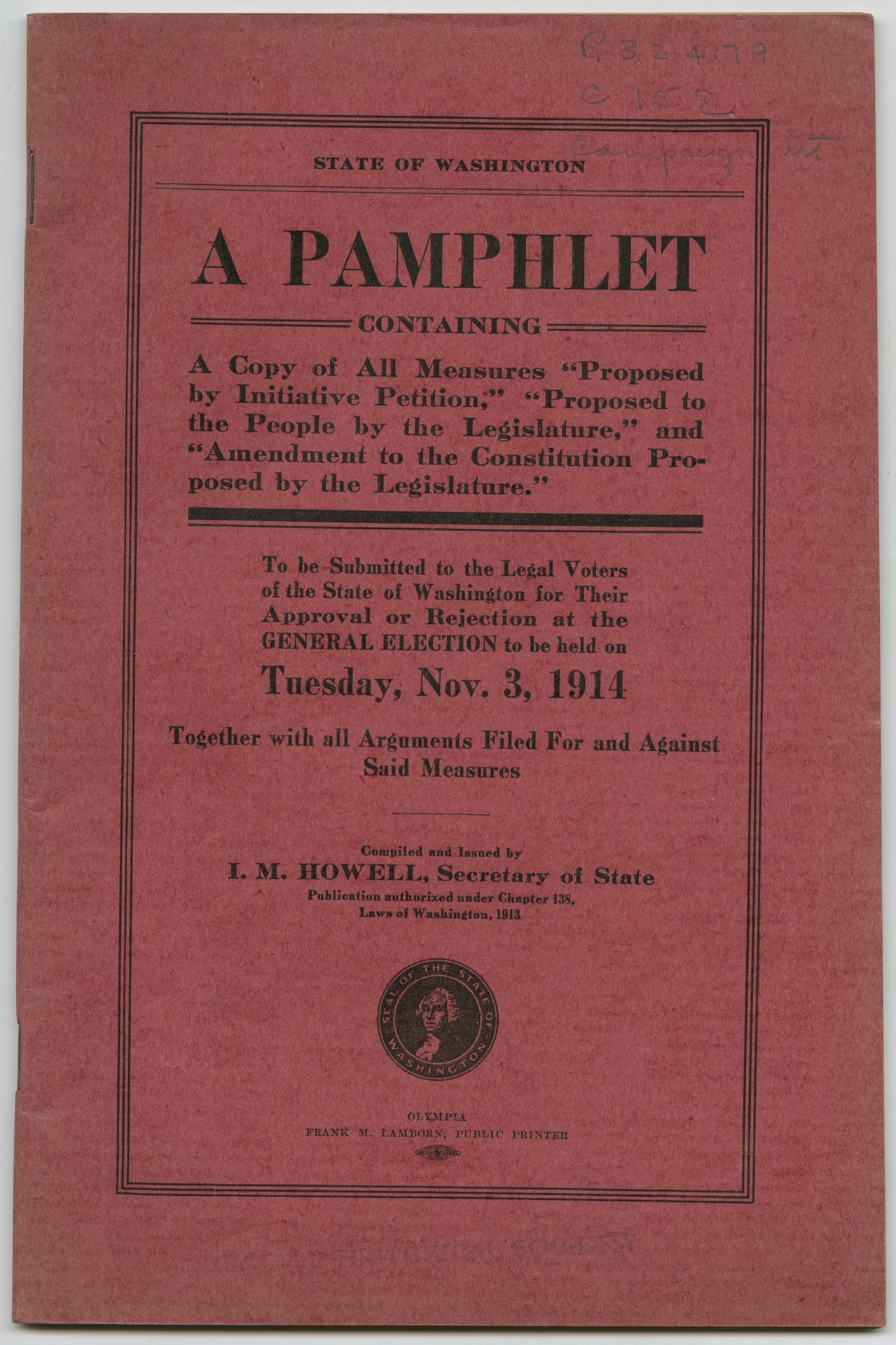 Image of State of Washington voter pamphlet, 1914