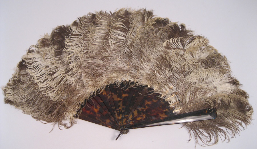 Image of Ostrich feather and tortoise shell stemmed fan from Holland, ca. 1910