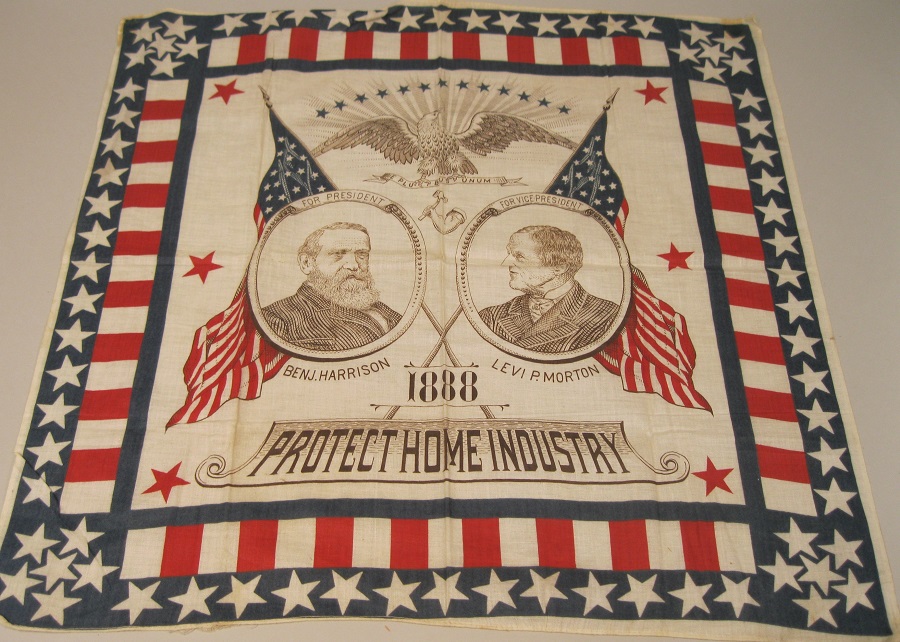 Image of Handkerchief featuring Benjamin Harrison for President and Levi P. Morton for Vice President, 1888