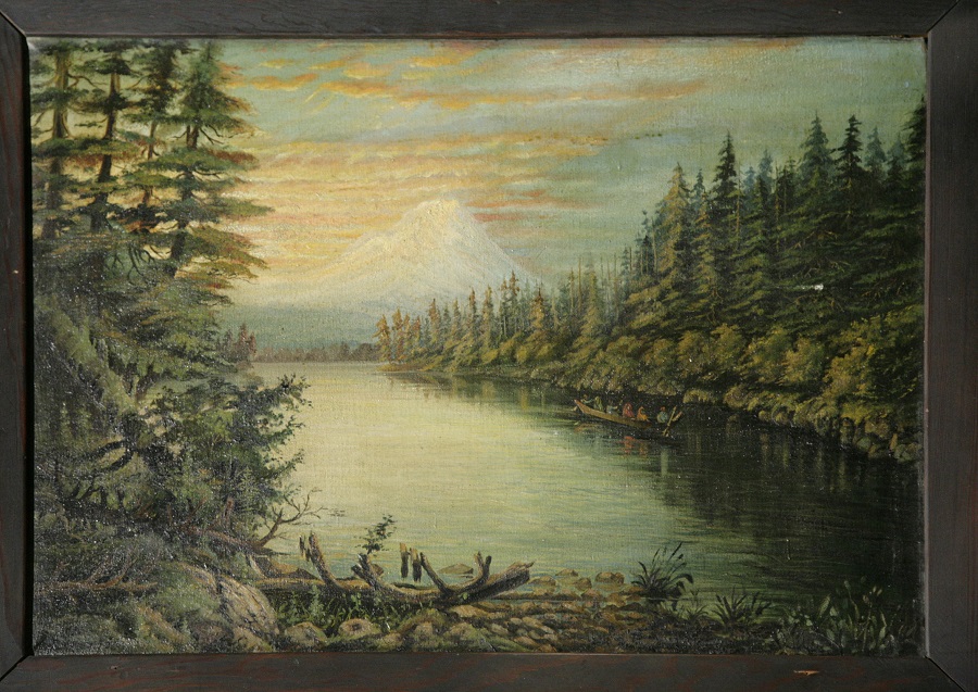 Image of Oil painting of Lake Union and Mt. Rainier, ca. 1880-1900