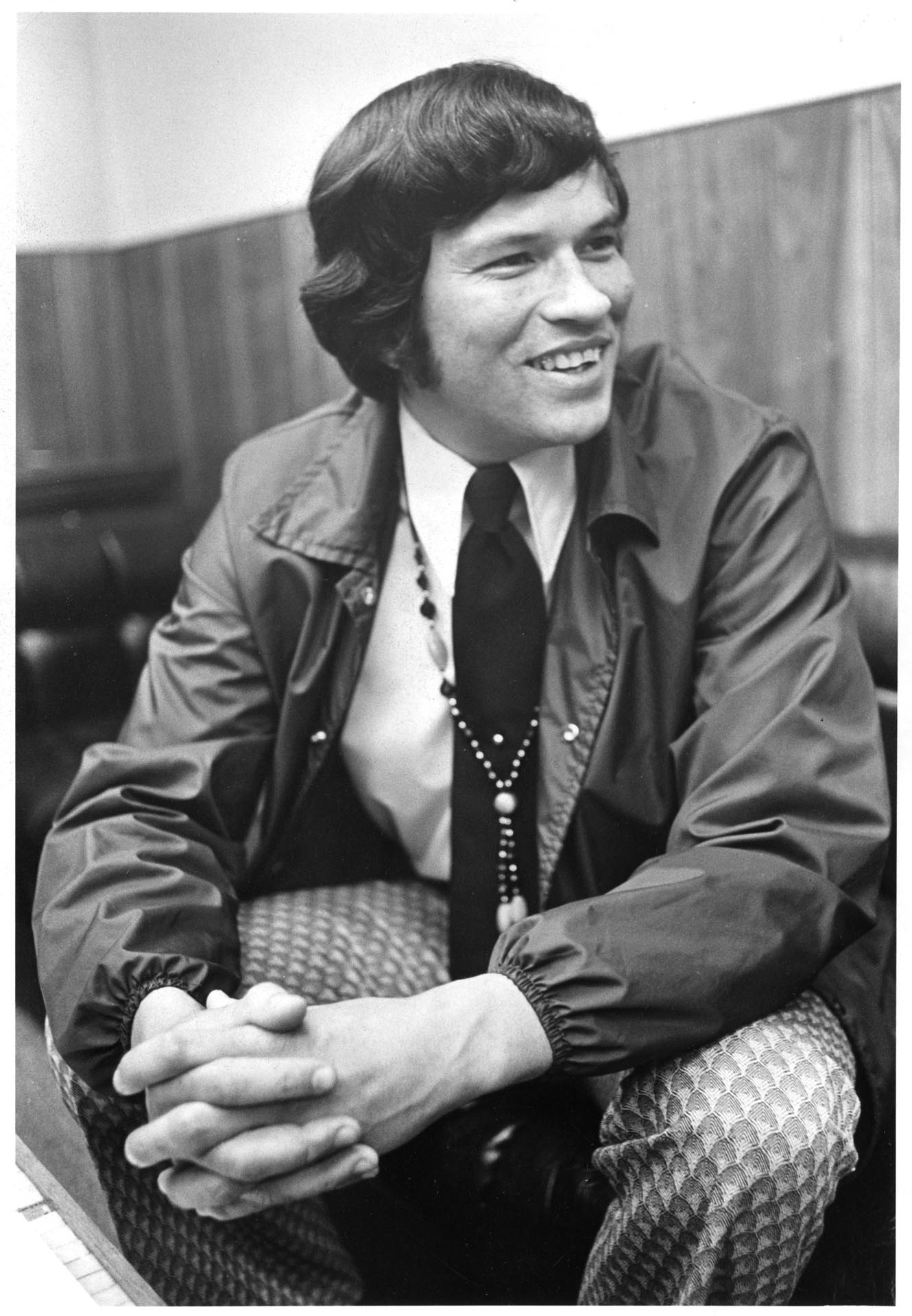 Image of Richard Belmont speaking at press conference, Seattle, October 6, 1972