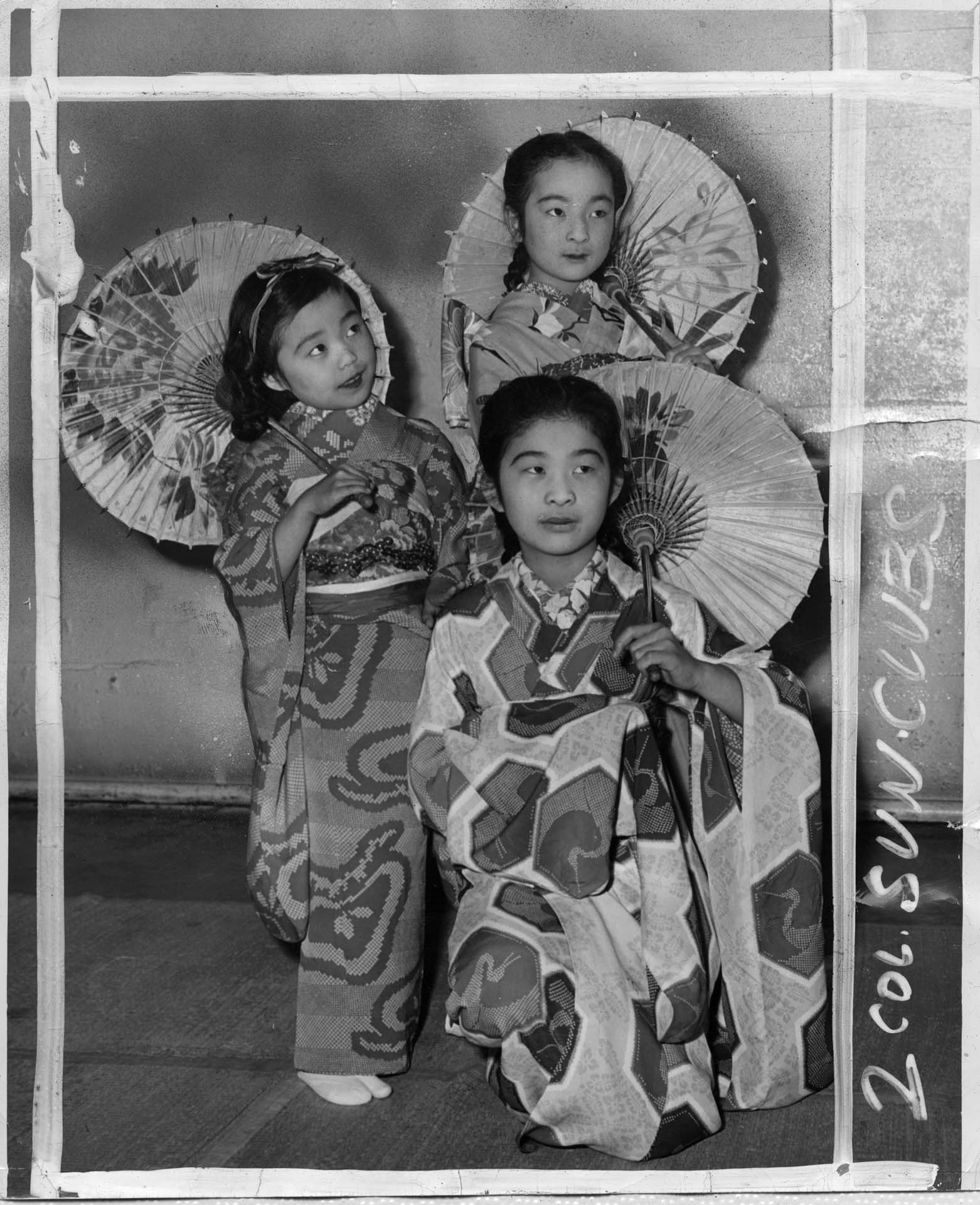 Image of Three girls in costume at Hina Matsuri festival, Seattle, February 25, 1948