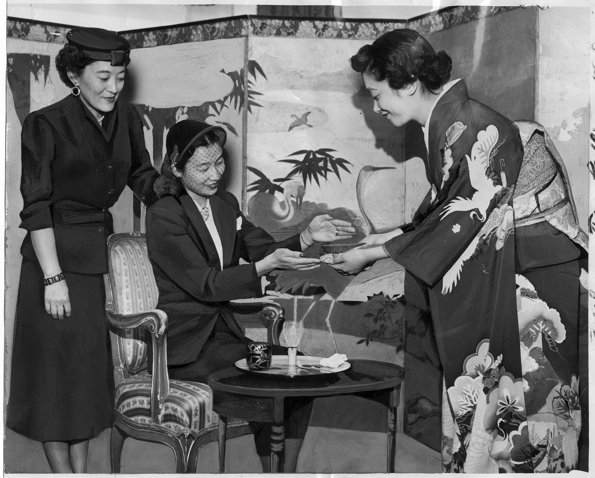 Image of Women practicing Japanese tea ceremony, Seattle, July 24, 1953
