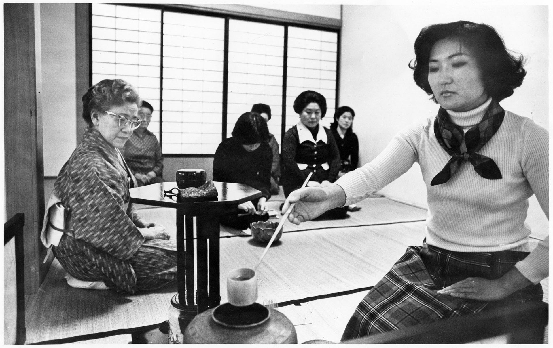 Image of Student practicing Japanese tea ceremony, Seattle,  November 20, 1980