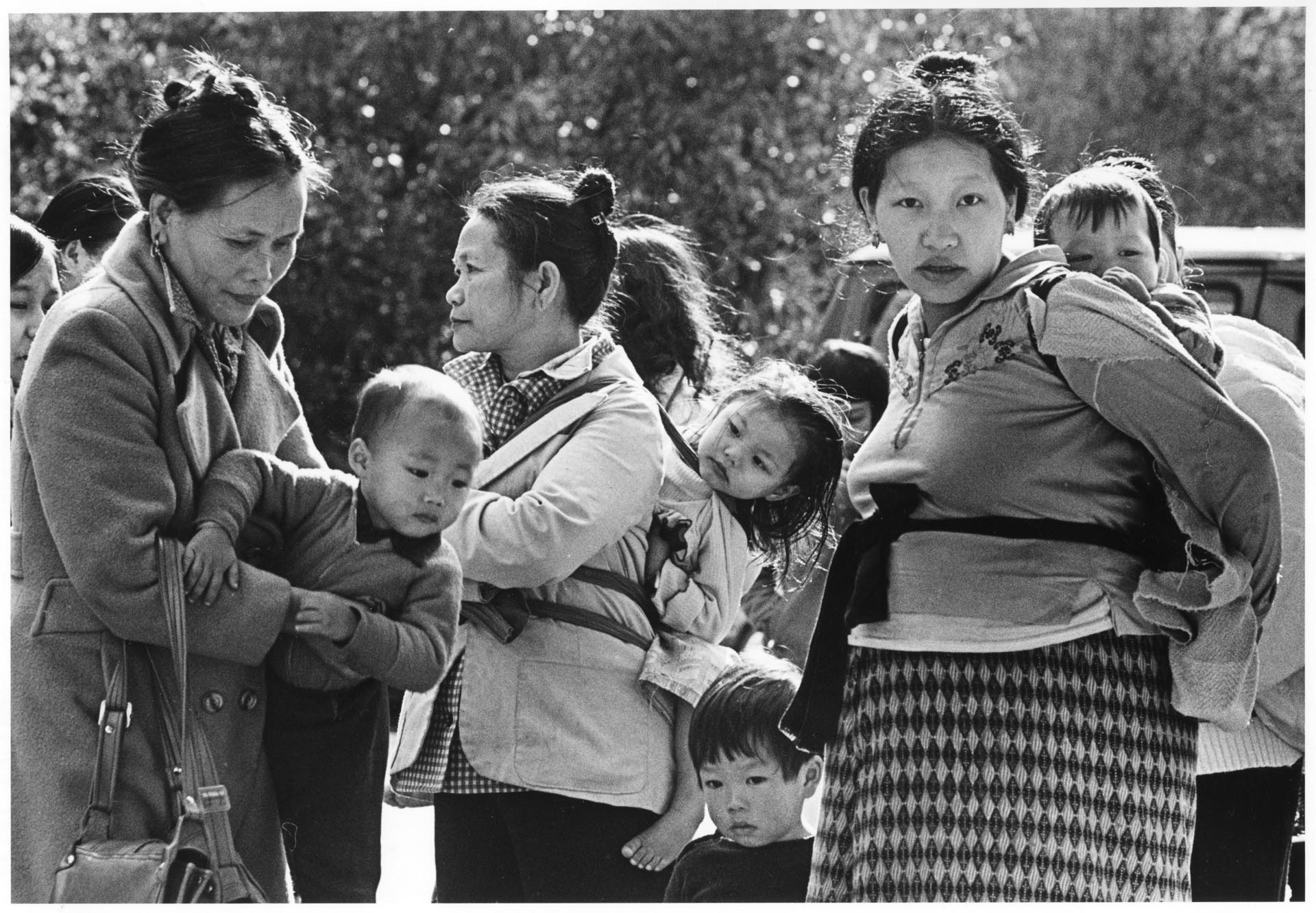 Image of Hmong refugees waiting for meeting, Seattle, March 27, 1982