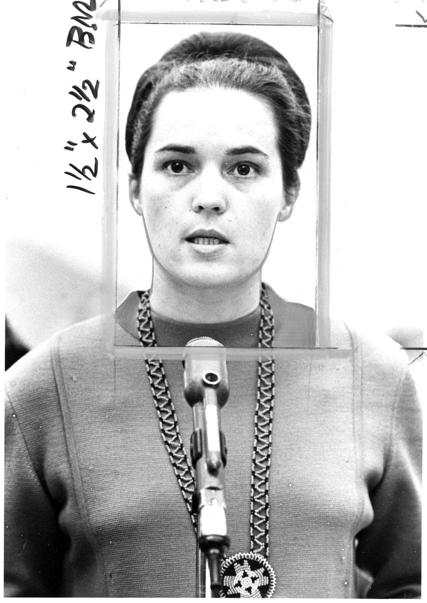 Image of Elaine Day Latourelle speaking at anti-war forum, Seattle, January 13, 1973