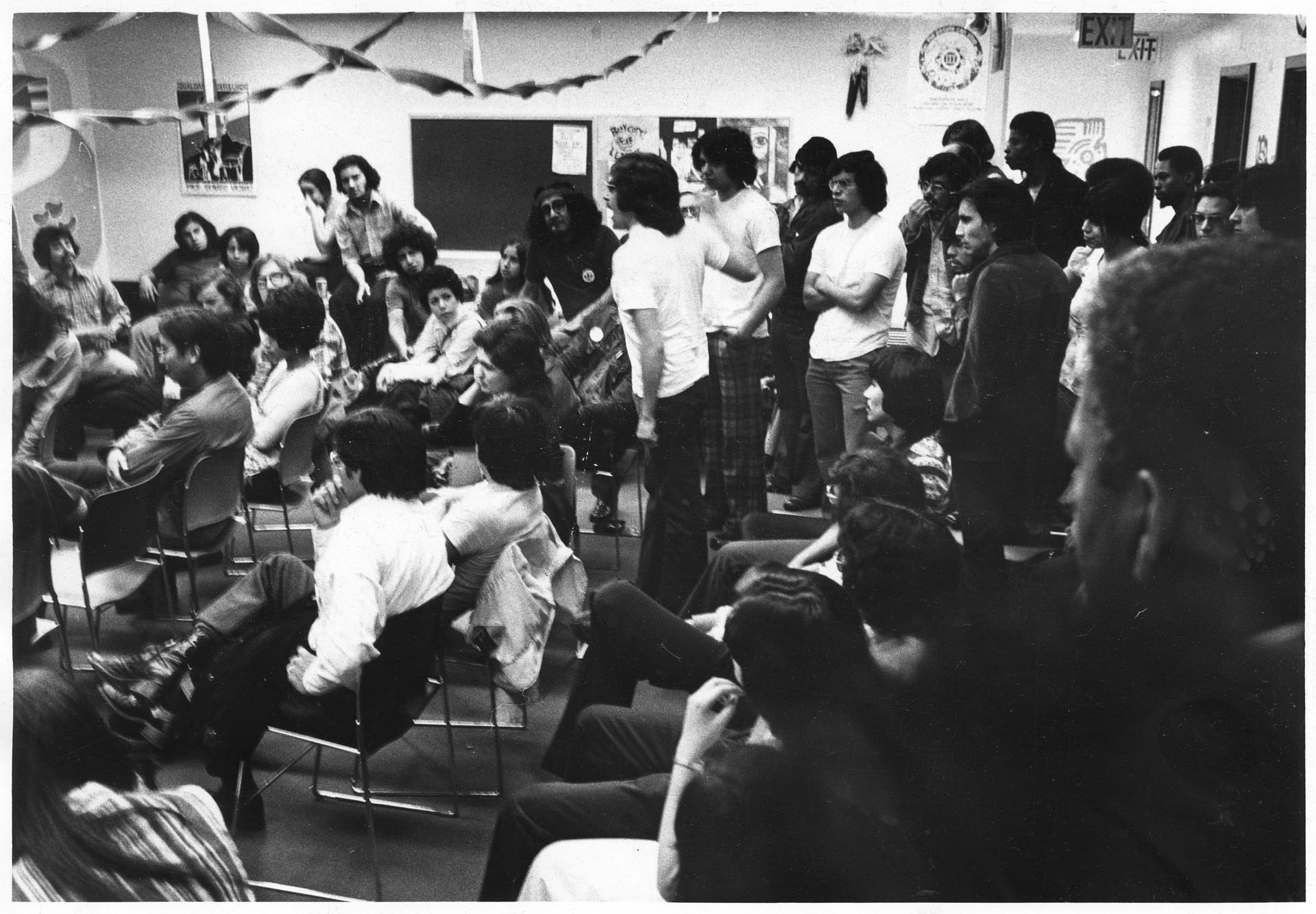 Image of Minority students reacting to UW's new affirmative action policy, Seattle, May 2, 1974
