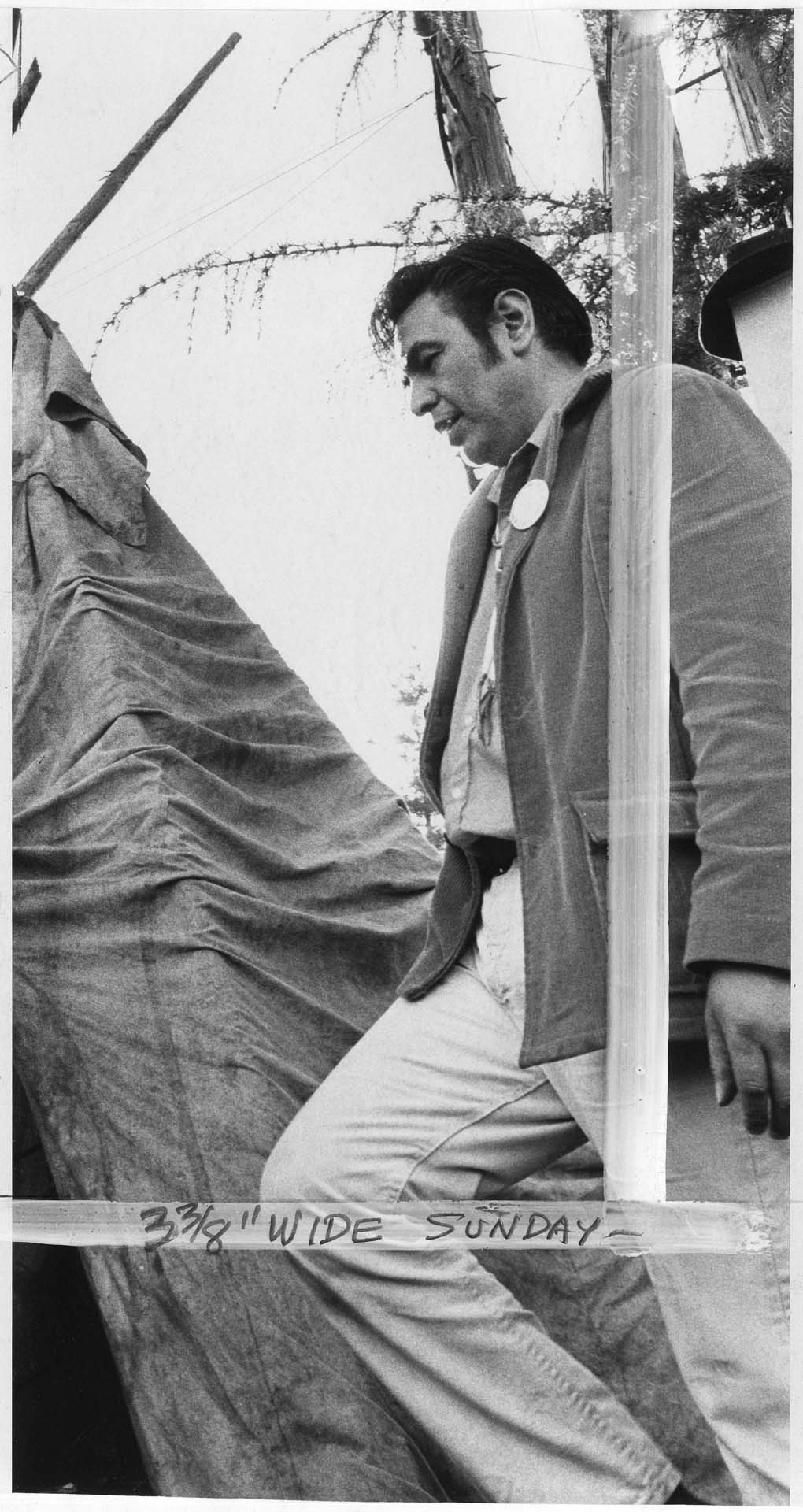 Image of Bob Satiacum at protester's encampment outside Fort Lawton, Seattle, March 18, 1970