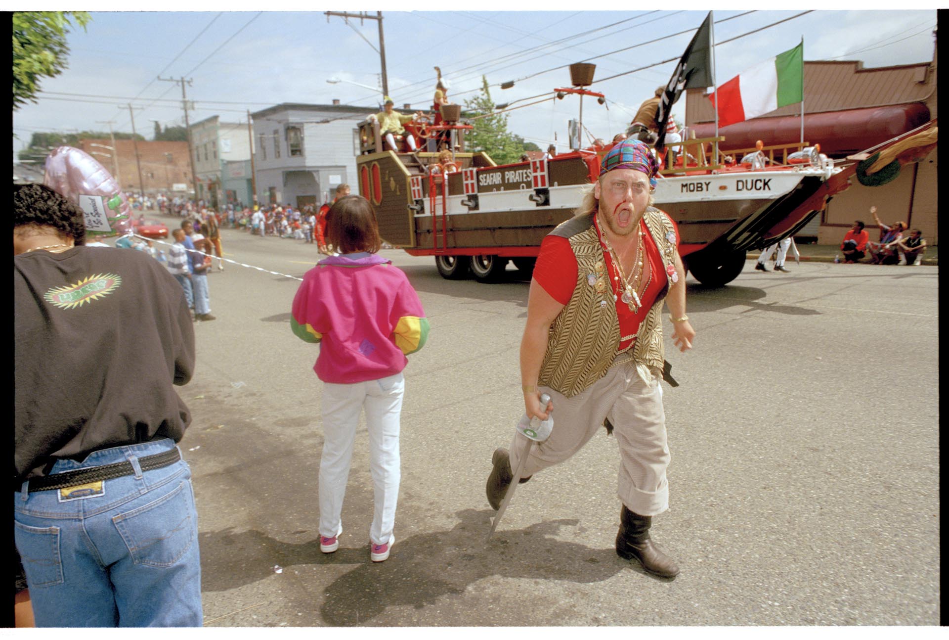 Image of Seafair pirate at Mardi Gras parade, July 25, 1993