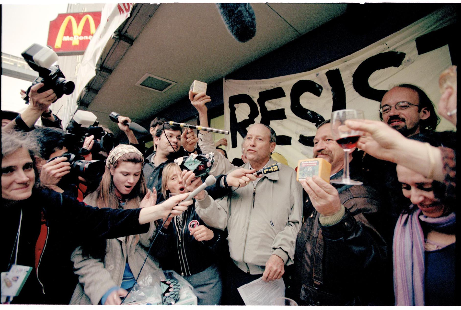 Image of National Family Farm Coalition protest before WTO conference, Seattle, November 29, 1999
