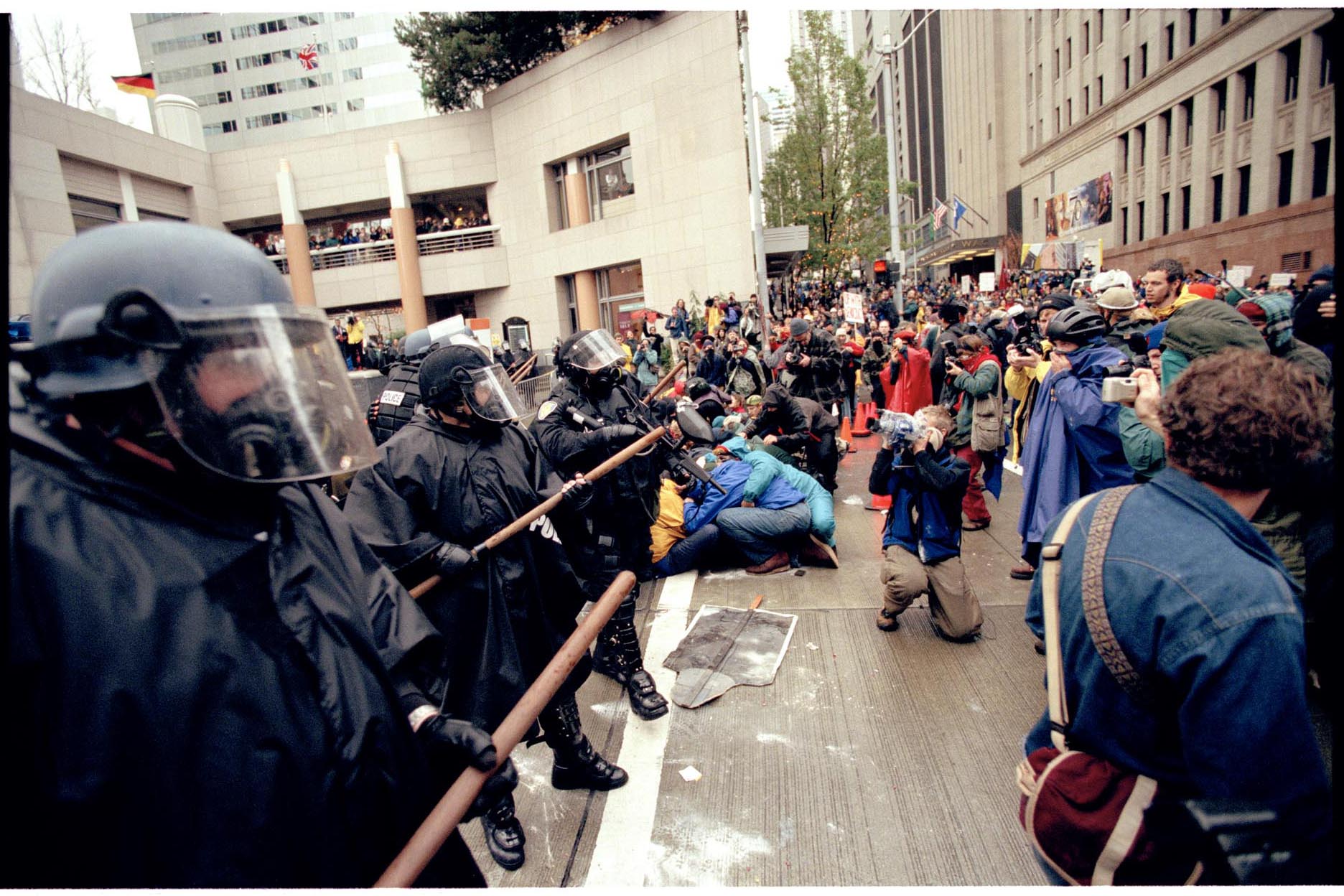 Image of Police and protesters at WTO protest, Seattle, November 30, 1999