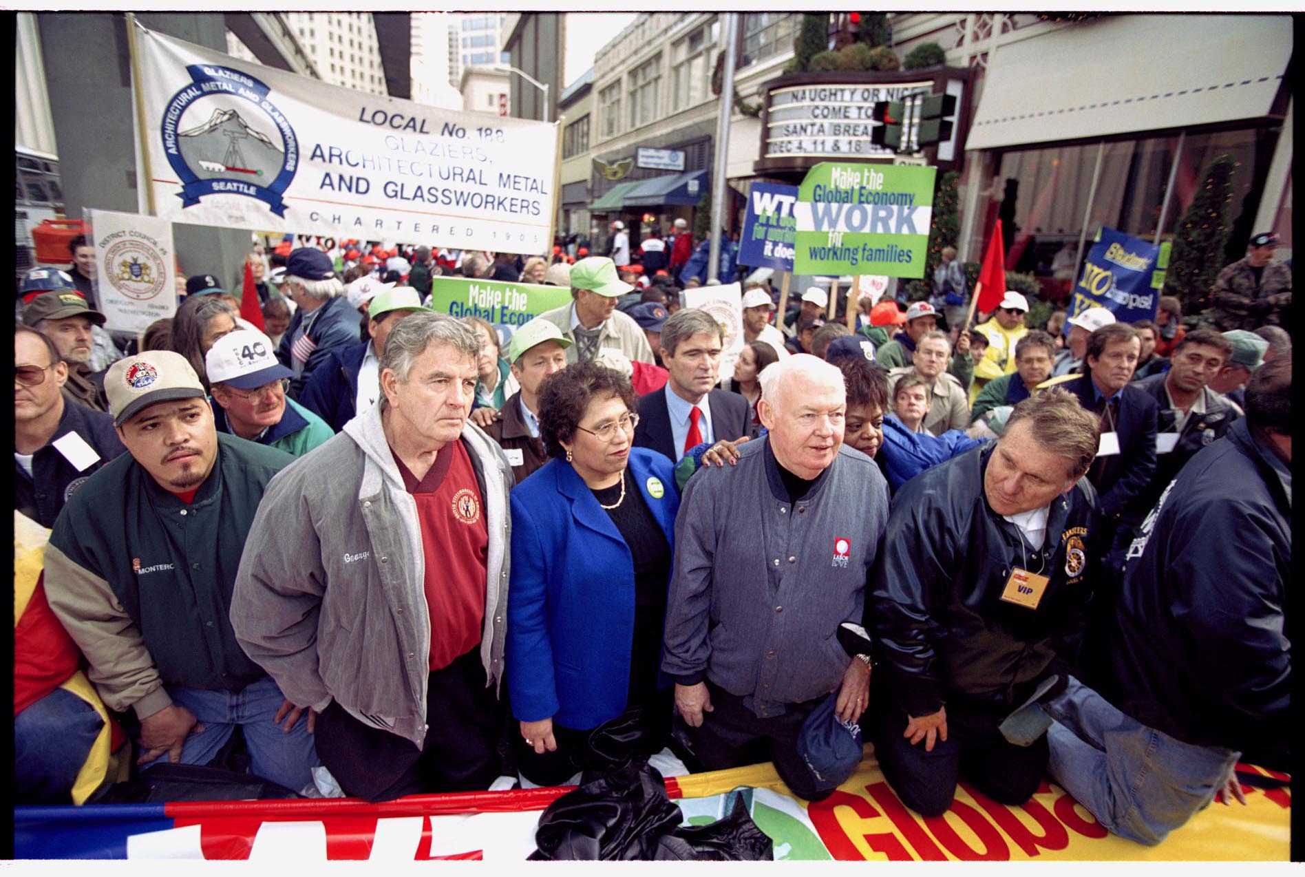 Image of Union groups at WTO protest, Seattle, November 30, 1999