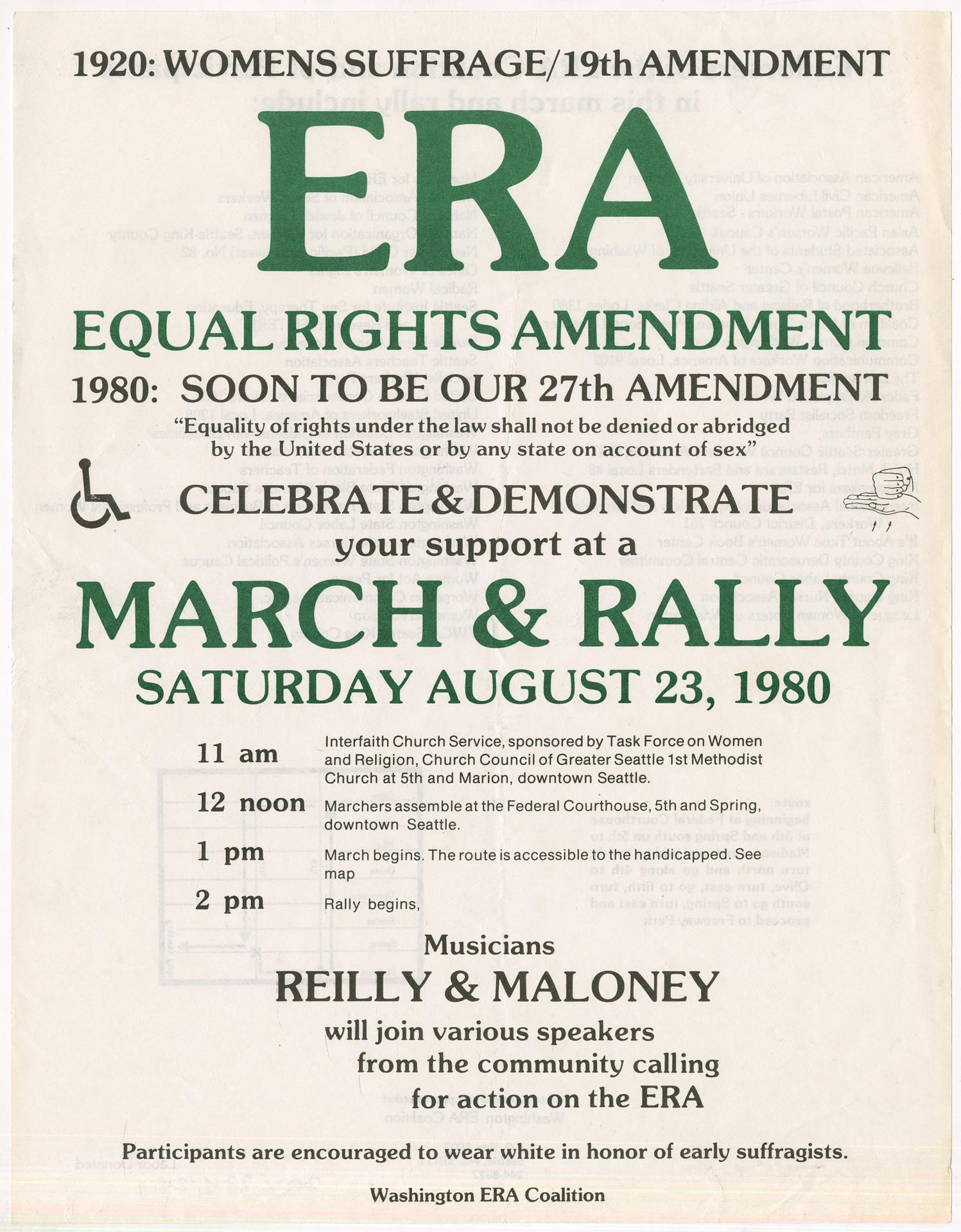 Image of ERA march and rally poster, Seattle, August 23, 1980
