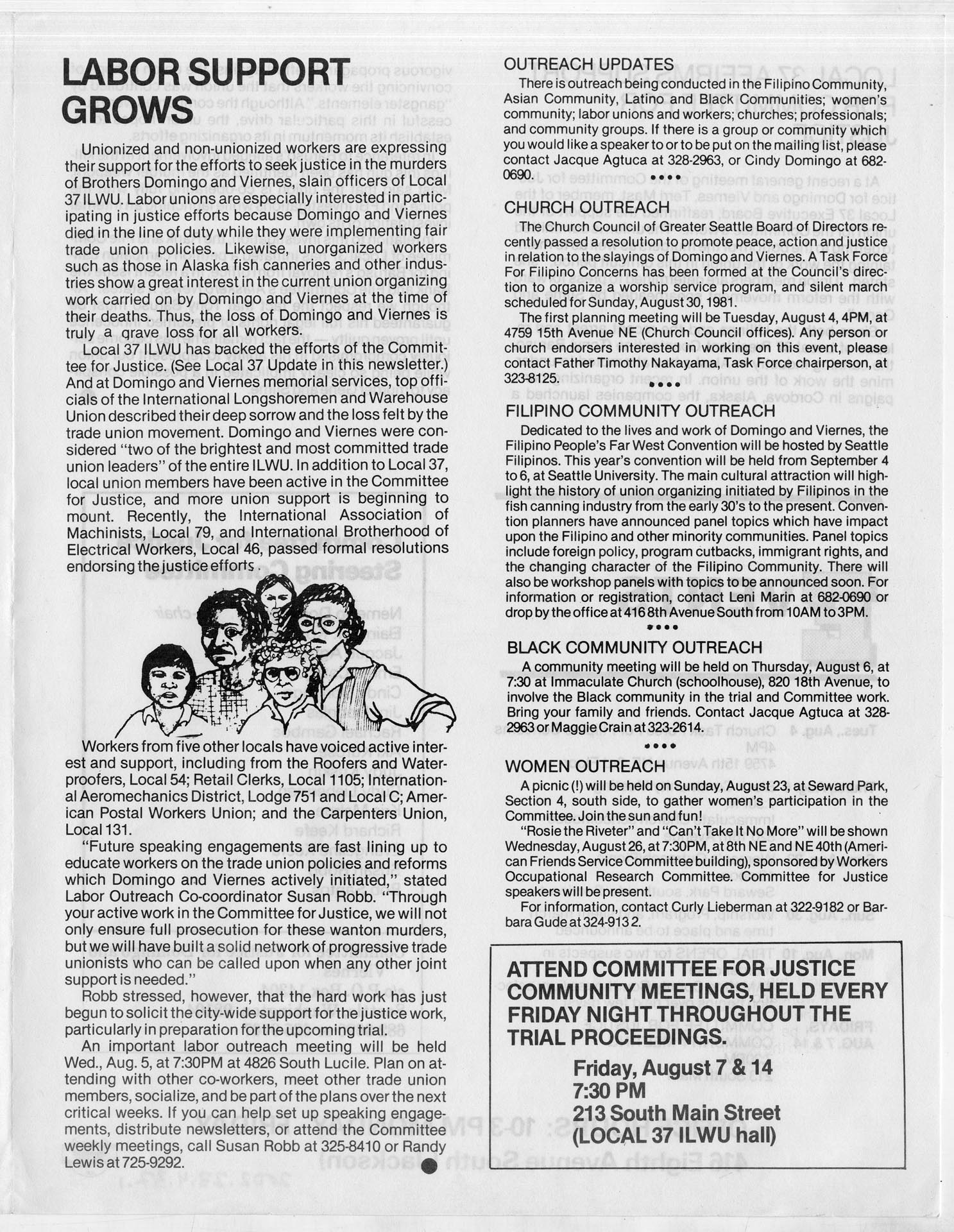Image of The Committee for Justice for Domingo and Viernes newsletter, Seattle, August 3, 1981
