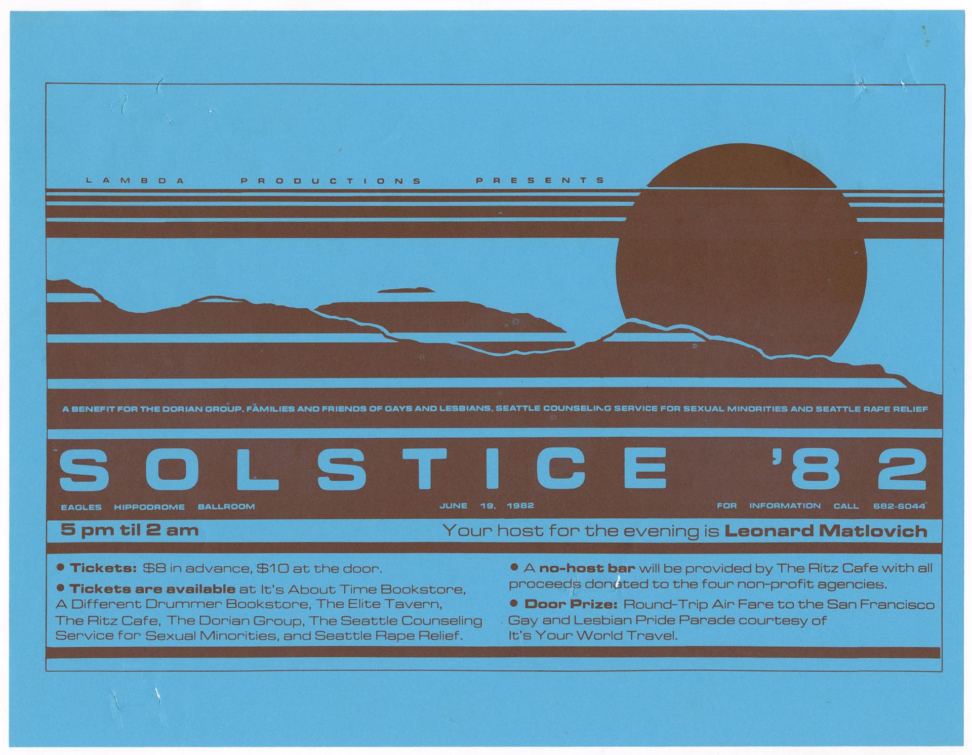 Image of Solstice '82 benefit event poster, Seattle, June 19, 1982