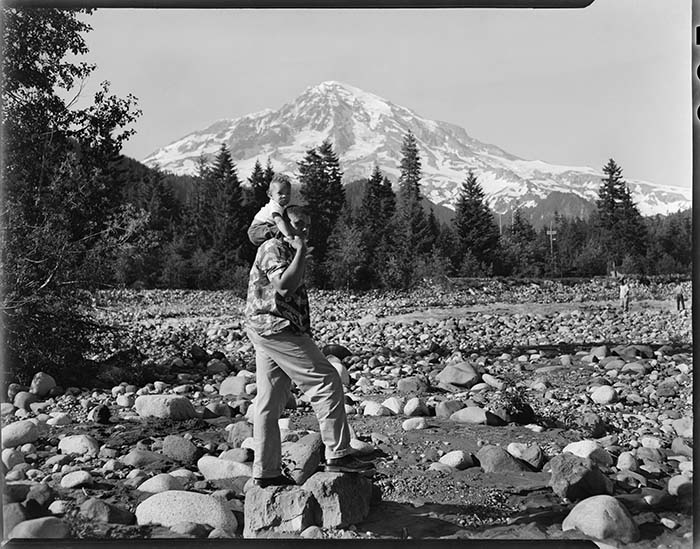 Image of Dr. Donald Phelps and son Michael at Mount Rainier, circa 1955
