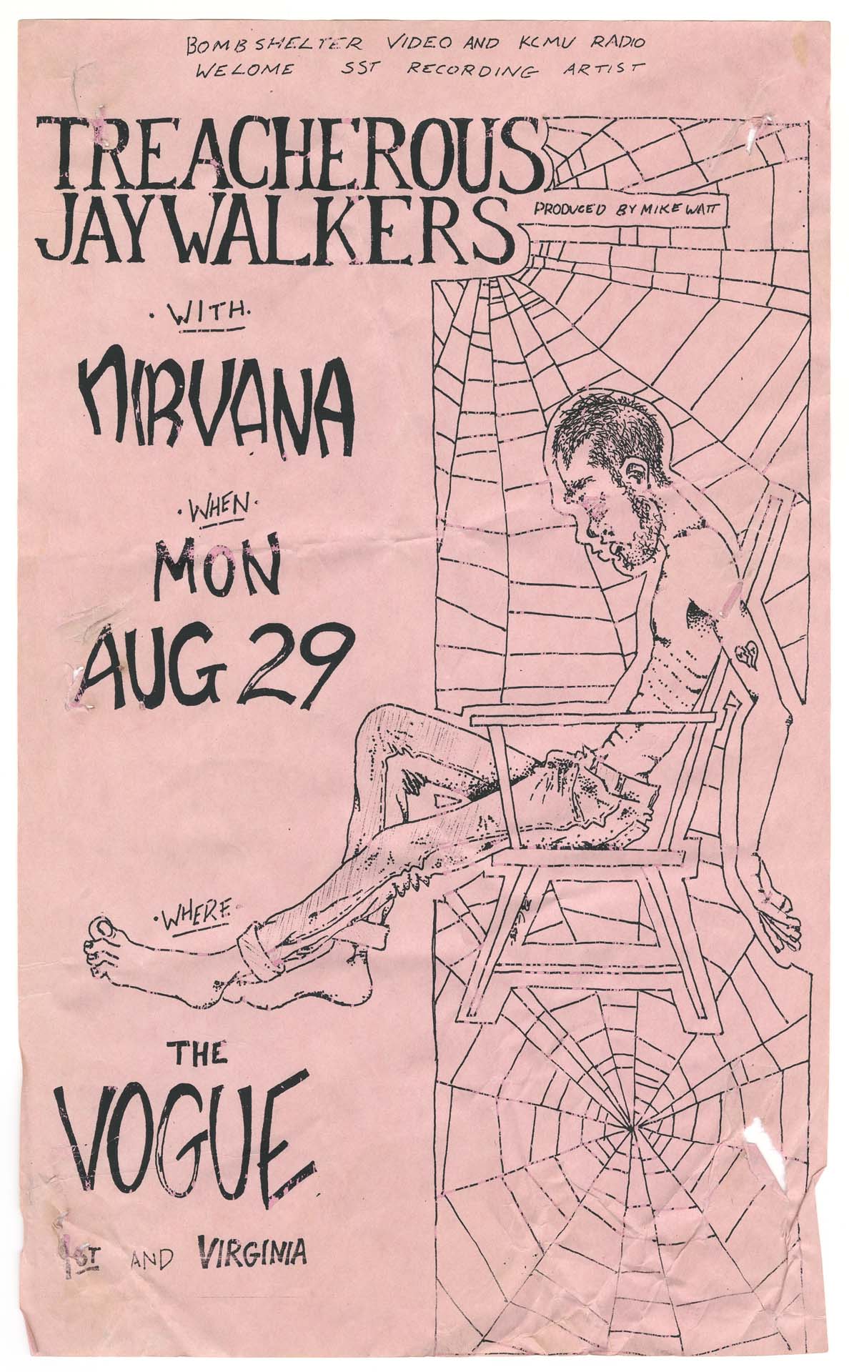 Treacherous Jaywalkers and Nirvana concert poster, August 29, 1988