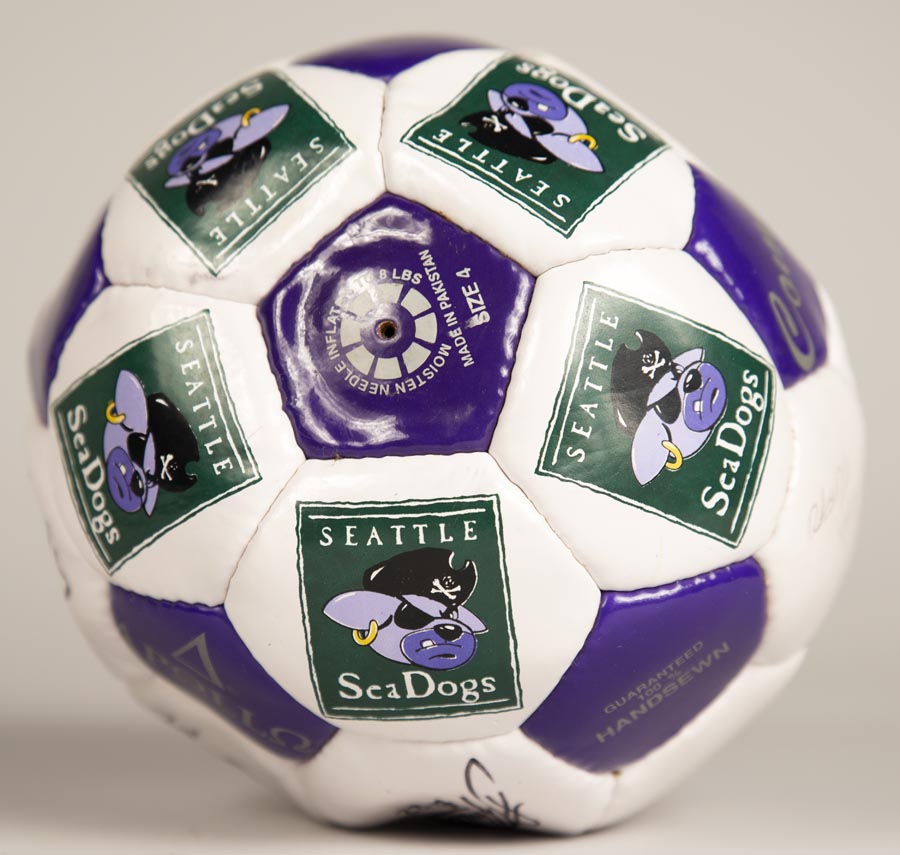Image of Signed soccer ball from the Seattle SeaDogs indoor soccer team, 1997