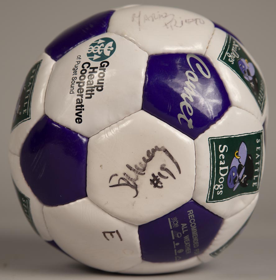 Image of Signed soccer ball from the Seattle SeaDogs indoor soccer team, 1997