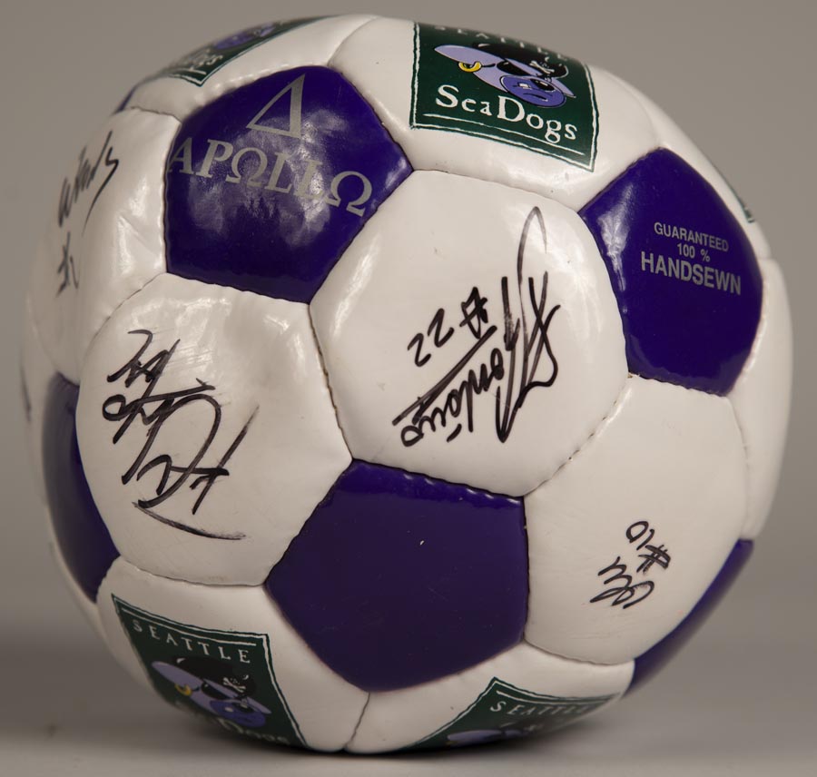 Image of Signed soccer ball from the Seattle SeaDogs indoor soccer team, 1997
