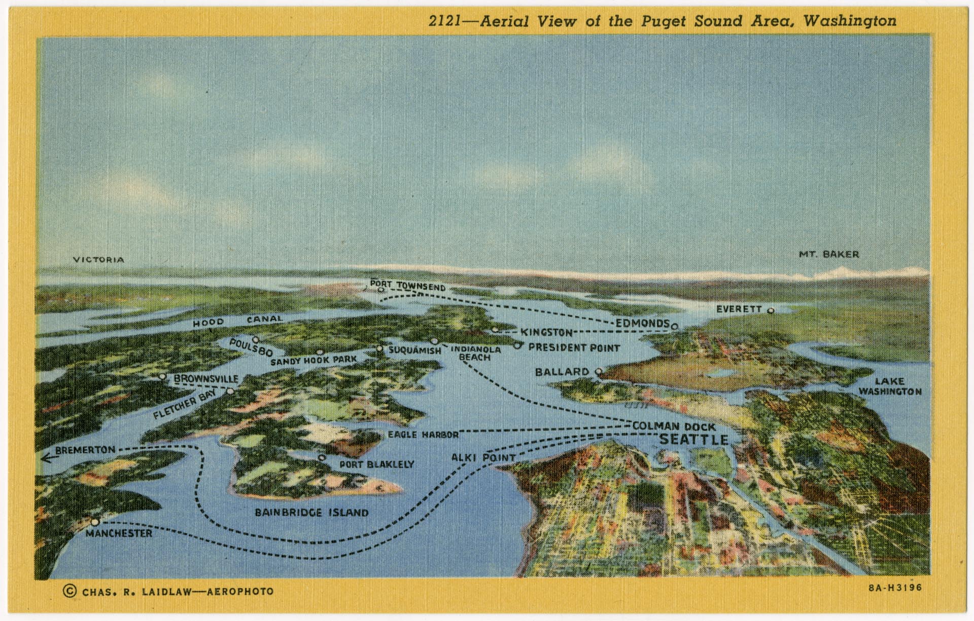 Image of Aerial view of the Puget Sound Area postcard, circa 1938