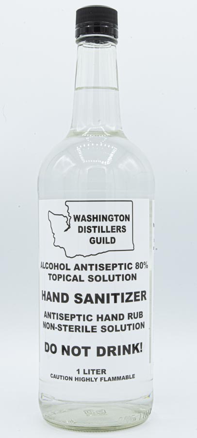 Image of Bottle of hand sanitizer from Brovo Spirits in Woodinville, 2020