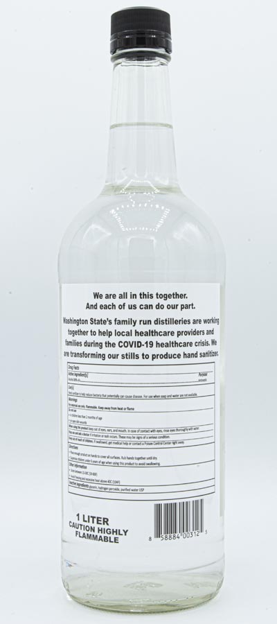 Image of Bottle of hand sanitizer from Brovo Spirits in Woodinville, 2020