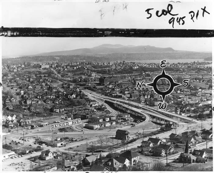 Image of View of Rainier Avenue and Lake Way looking east, March 1954