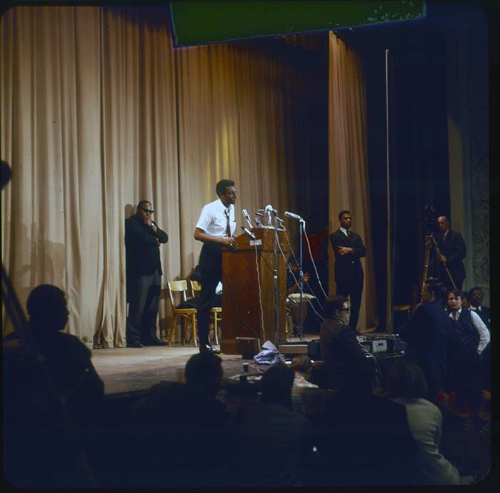 Image of Stokely Carmichael speaking at Garfield High School, Seattle, April 19, 1967