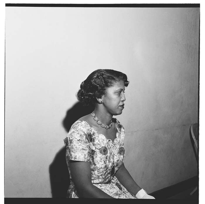 Image of Marie Edwards Beauty School hairstyle model, circa 1955