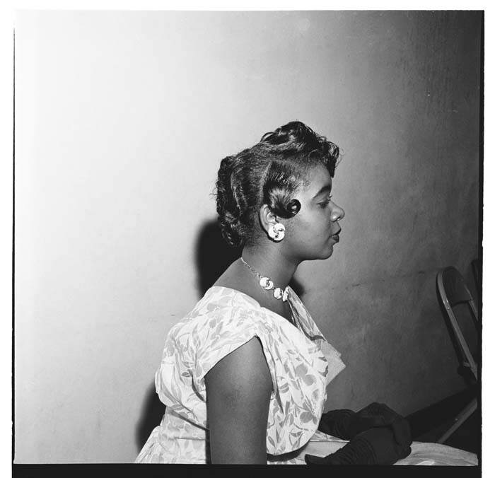 Image of Marie Edwards Beauty School hairstyle model, circa 1955