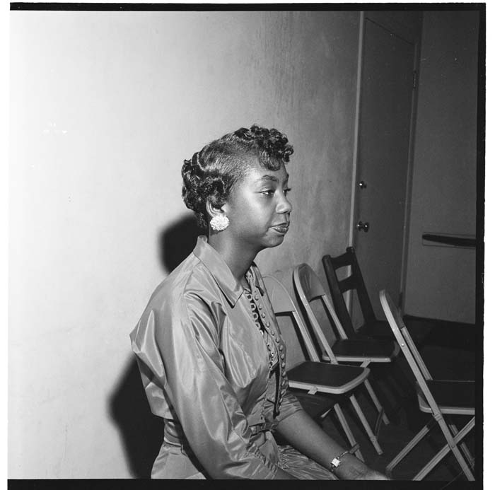Image of Marie Edwards Beauty School hairstyle model, circa 1955