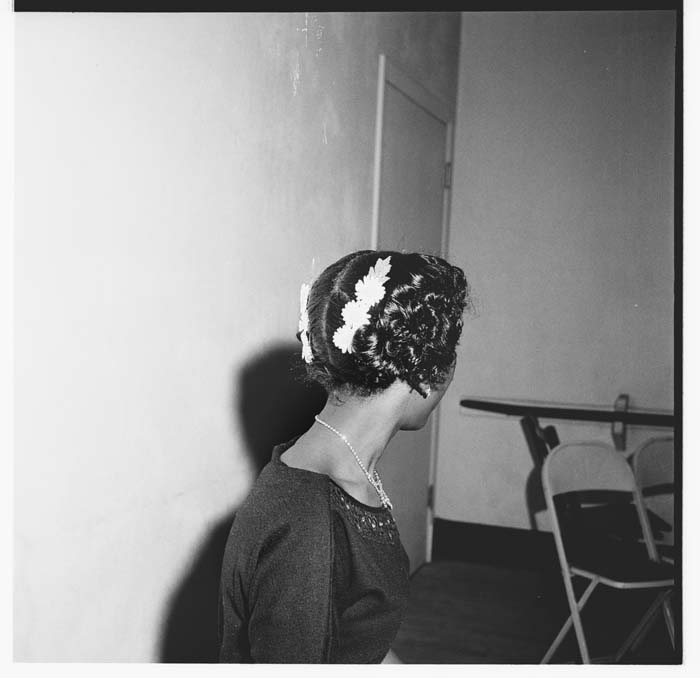 Image of Marie Edwards Beauty School hairstyle model, circa 1955