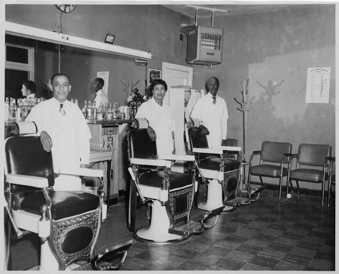 Image of Barbers at Bertha's Barber Shop, Seattle, circa 1958