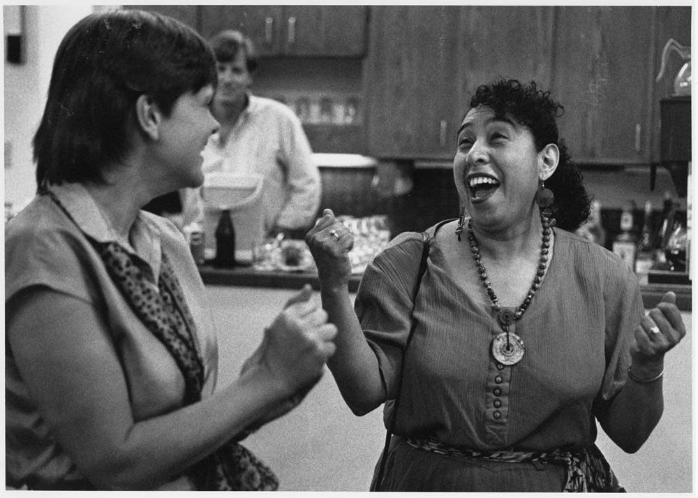 Image of Yolanda Alaniz at victory celebration, April 27, 1992