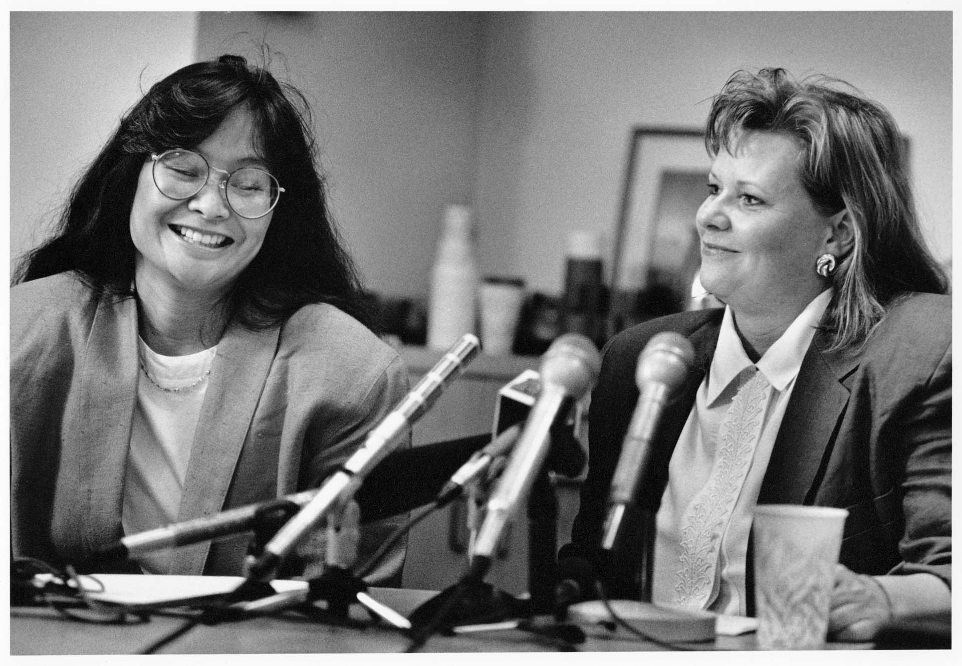 Image of Cindy Domingo and Terri Mast at press conference, September 6, 1990