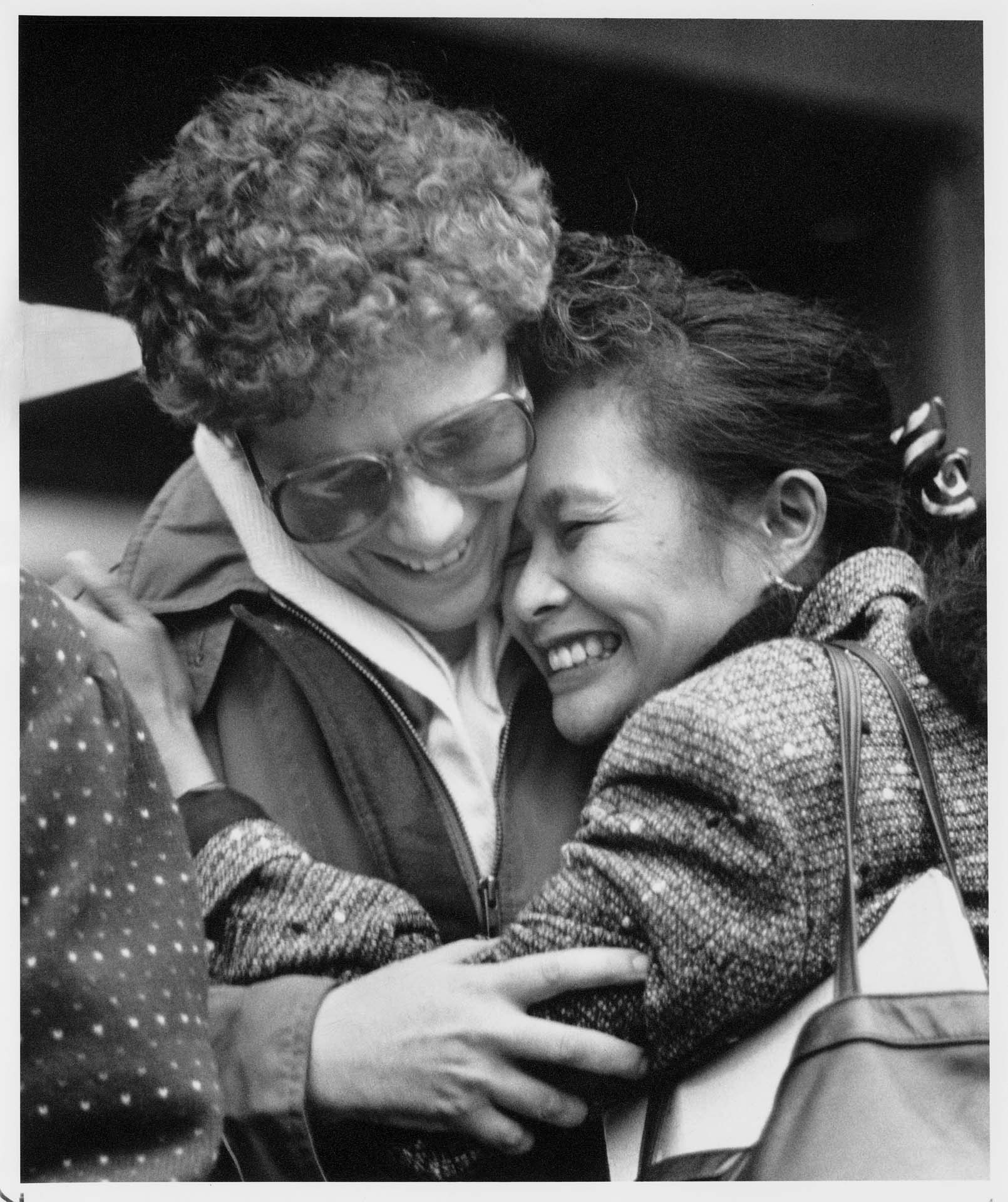 Image of Cindy Domingo and supporter after verdict in Marcos trial, Seattle,  December 15, 1989