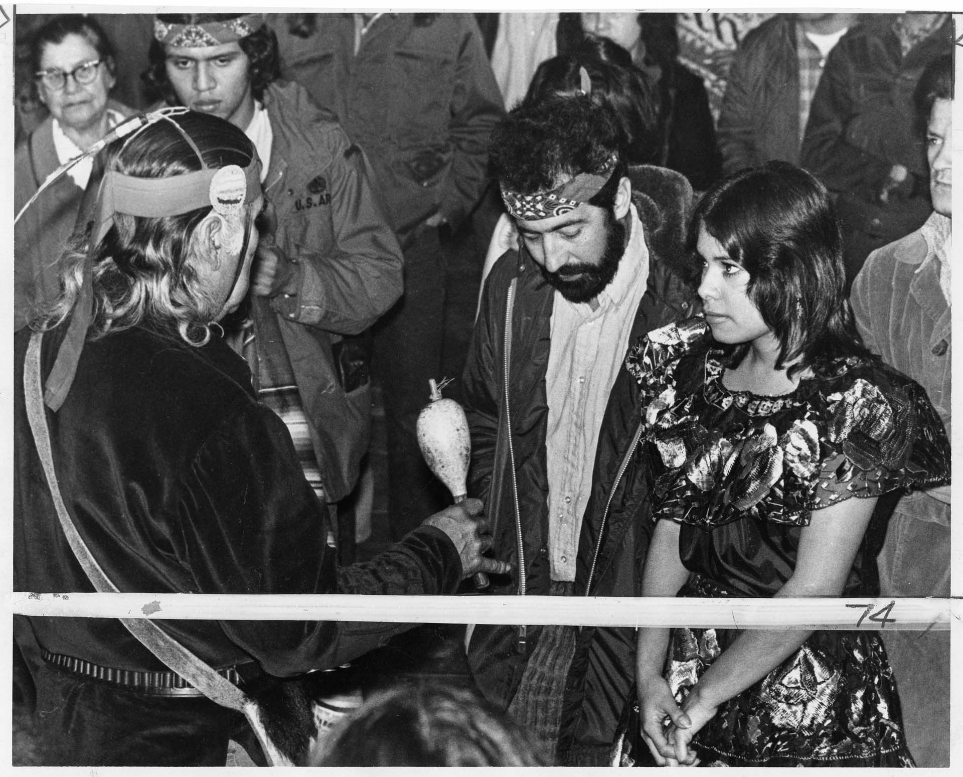 Image of Roberto Maestas and Estela Ortega being married at Beacon Hill School, December 1972