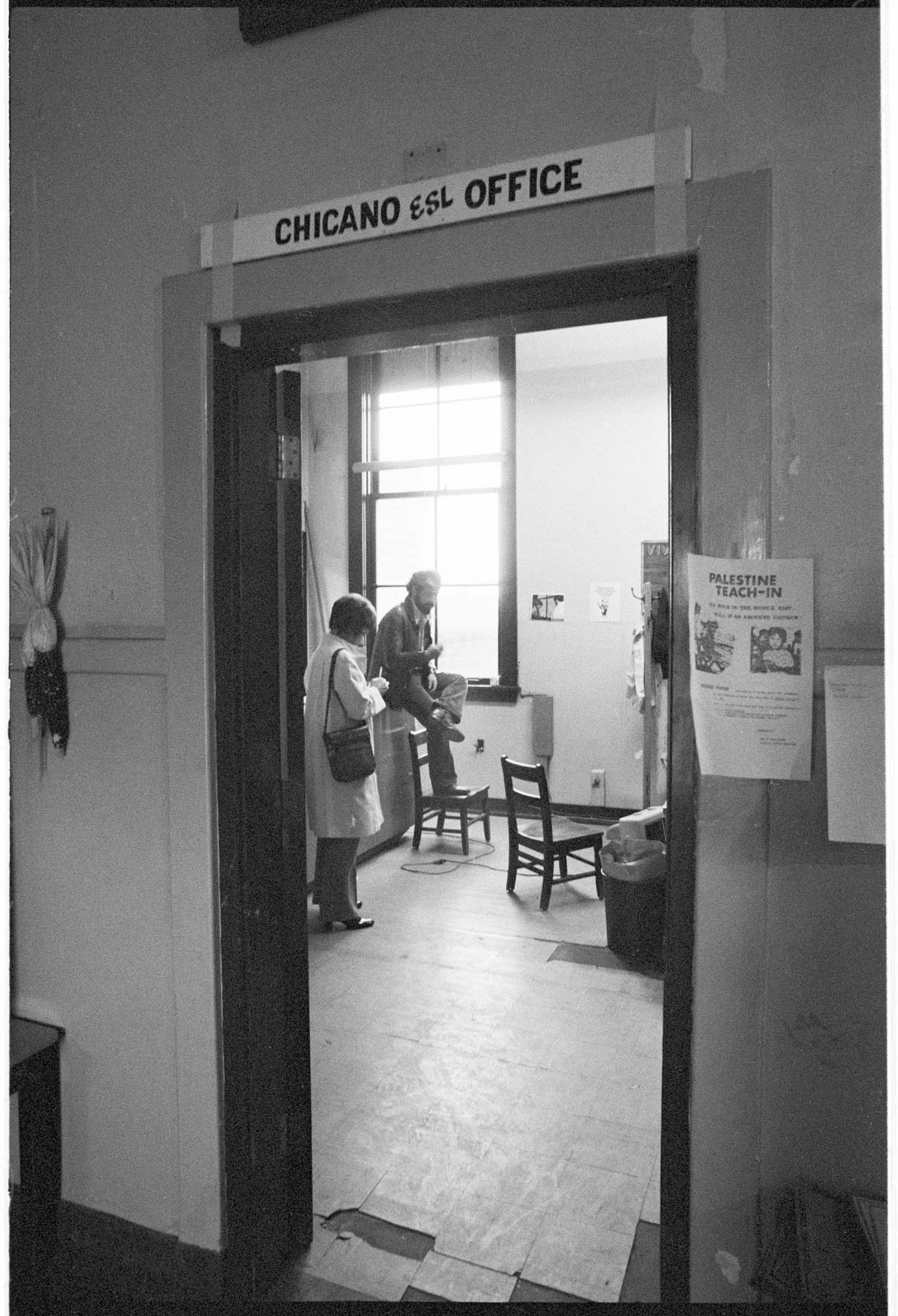 Image of Roberto Maestas in classroom during occupation of Beacon Hill School, November 1972