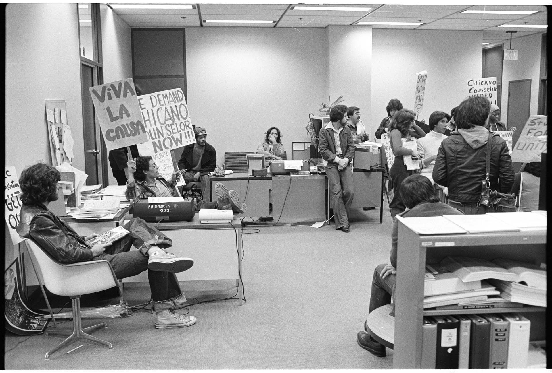 Image of Student protest for Chicano counselor at Seattle Central Community College, May 11, 1977