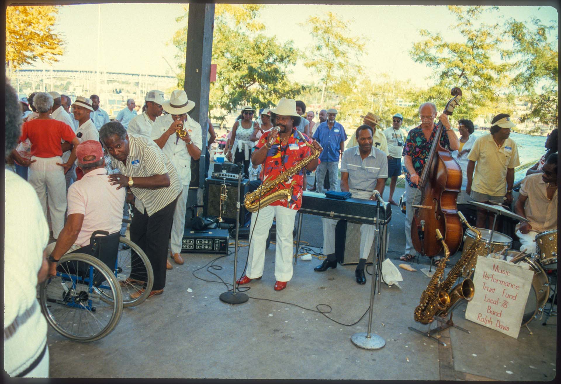 Image of Band playing at ROOTS family picnic, Seattle, 1987