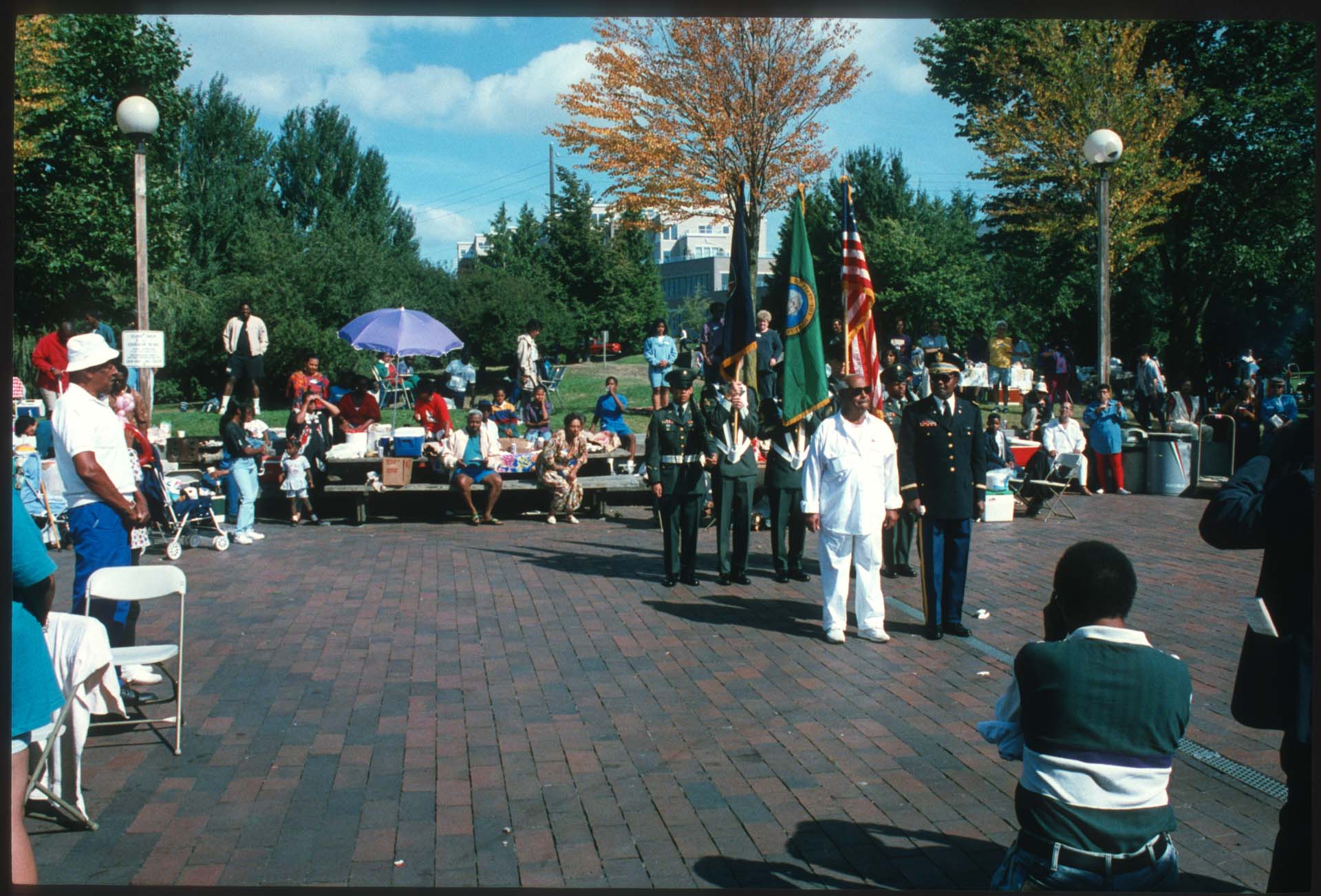 Image of Military ceremony at ROOTS family  picnic, 1994