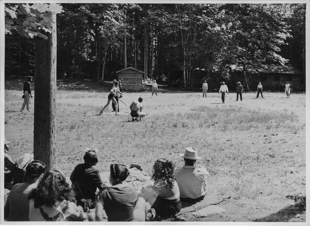 Image of Baseball game at picnic, circa 1944