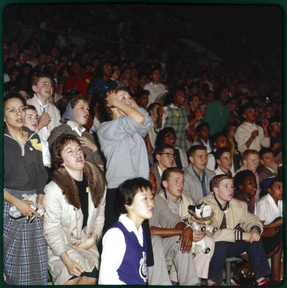 Image of Garfield students in bleachers at basketball game, March 17, 1960