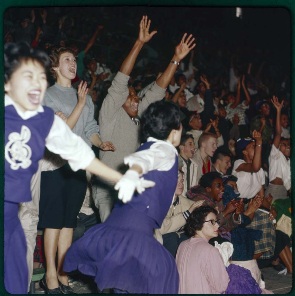 Image of Garfield students cheering at basketball game, March 17, 1960