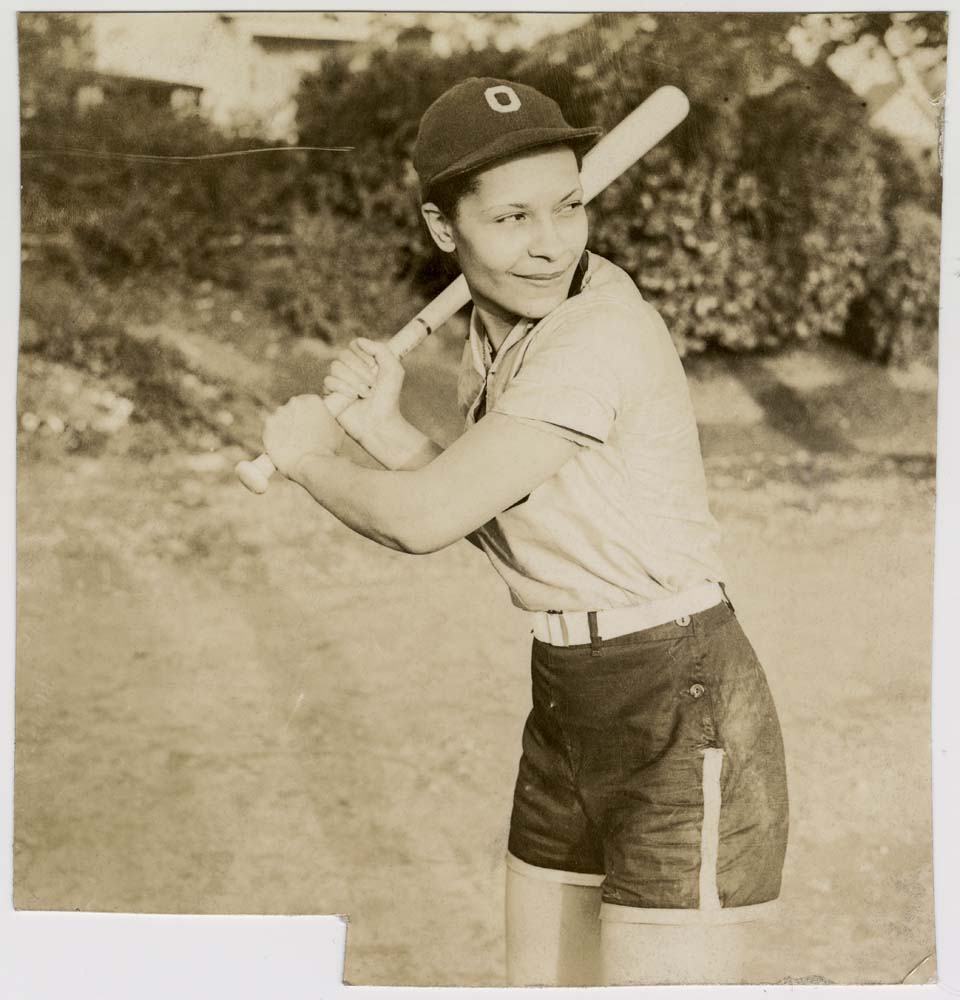 Image of Evelyn Willliams standing at bat, Seattle, circa 1938