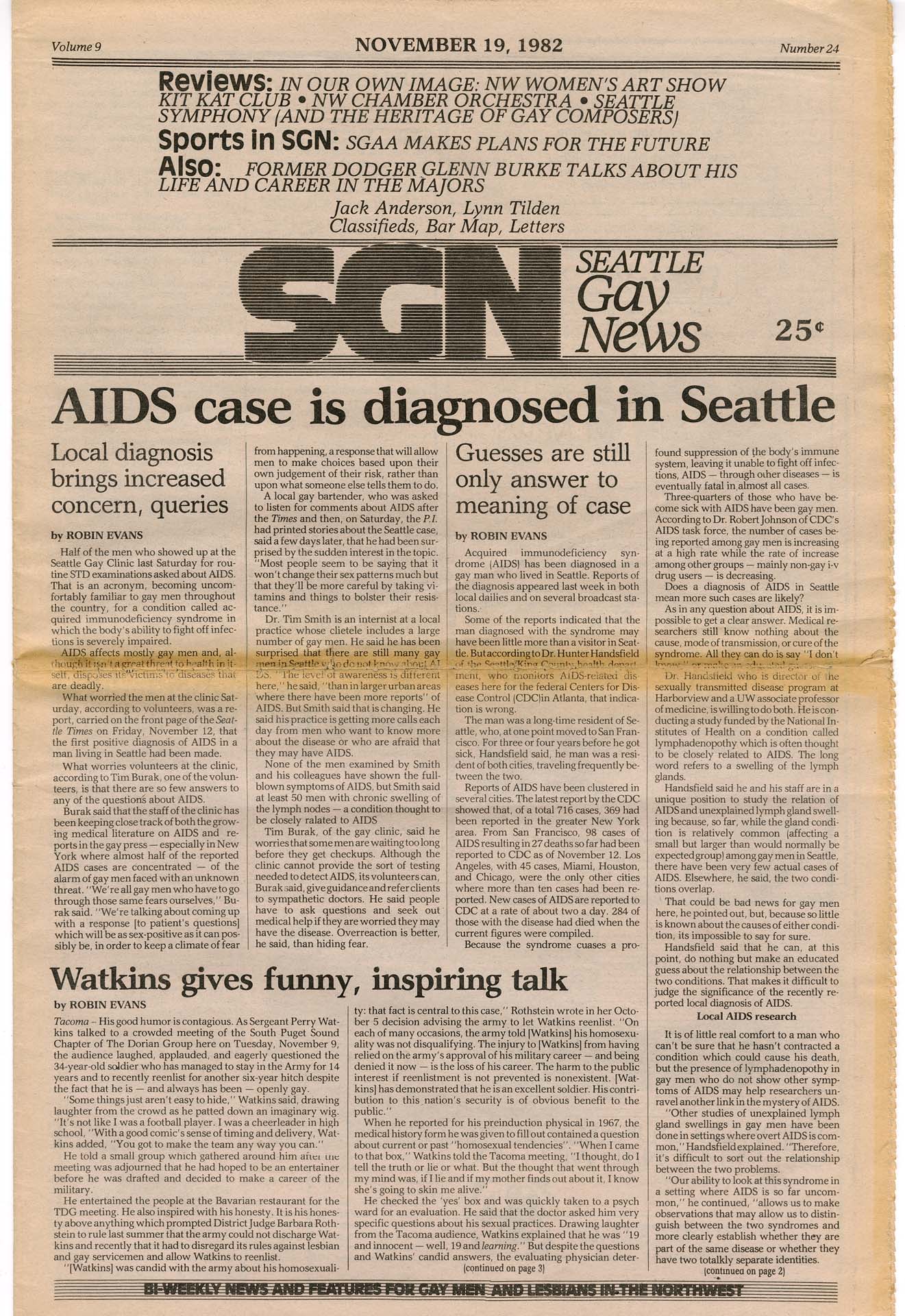 Image of Seattle Gay News, Vol. 9, No. 24, November 19, 1982