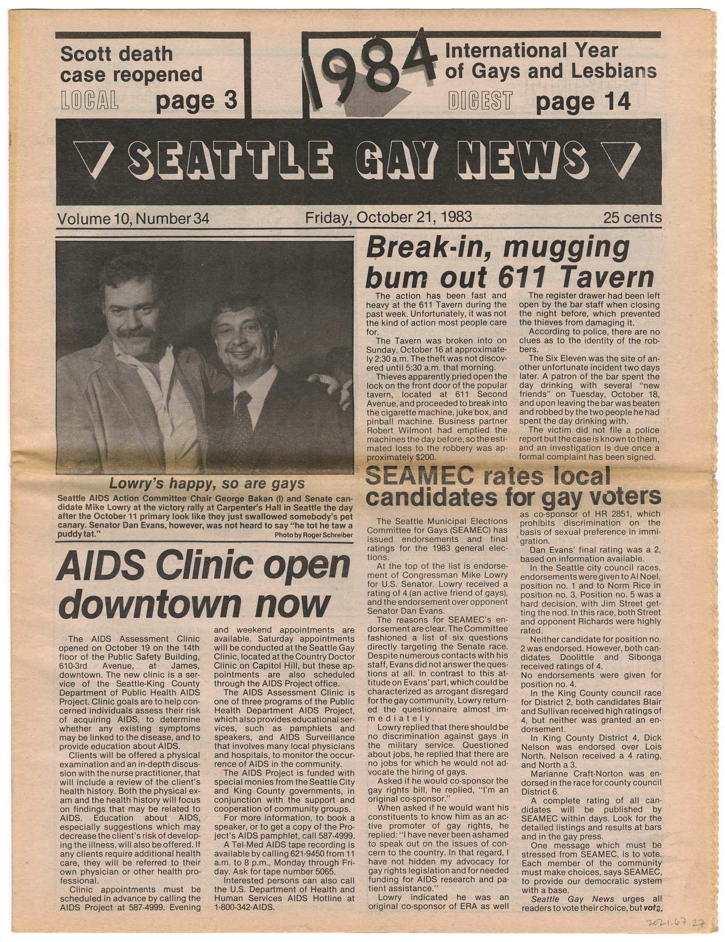 Image of Seattle Gay News Vol. 10, No. 34, October 21, 1983